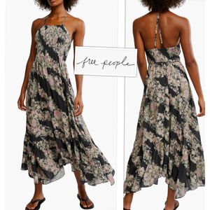 Free People Heat Wave size Med. Floral Print Smocked Bodice High/Low Maxi Dress